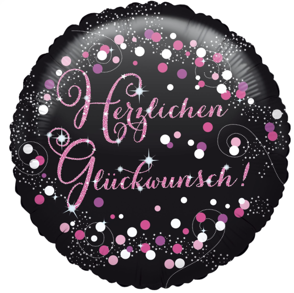 Folienballon - Sparkling Birthday pink, Herzlichen Glückwunsch - ø 43cm
